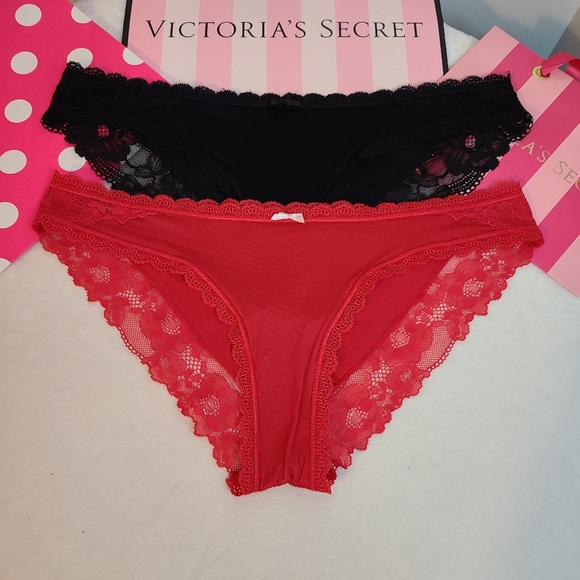 Y2K VS Dream Angels 2pk Smooth Micro Nylon Lace Cheekini Panties Size M - Picture 1 of 7